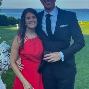 Halston Heritage | High/Low Cocktail Red Wedding Guest Dress Size 6